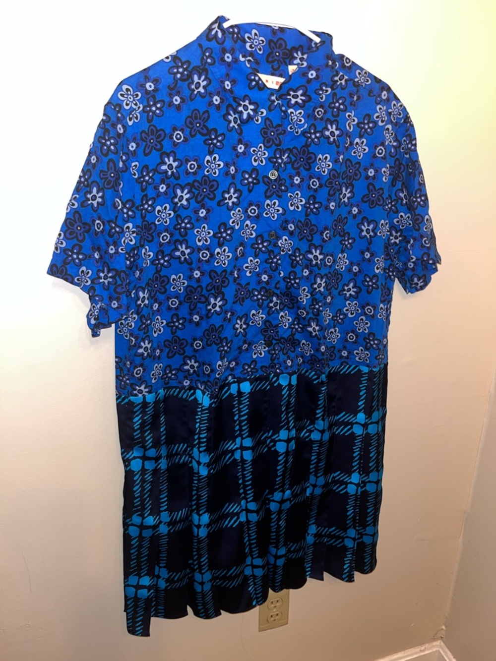 Marni x Uniqlo Collaboration Blue Floral Check Short Sleeve Dress Size M EUC - Picture 2 of 6
